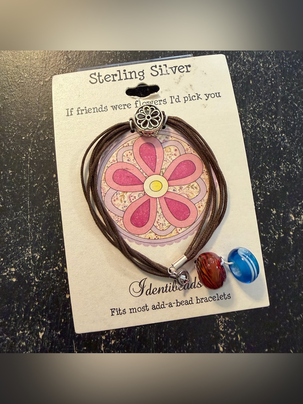 Sterling Silver Identibeads Brown Rope Add-a-Bead Bracelet with Beads